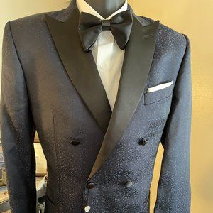 DOUBLE BREASTED DINNER JACKET-IKE BEHAR - NAVY BLUE PRINT